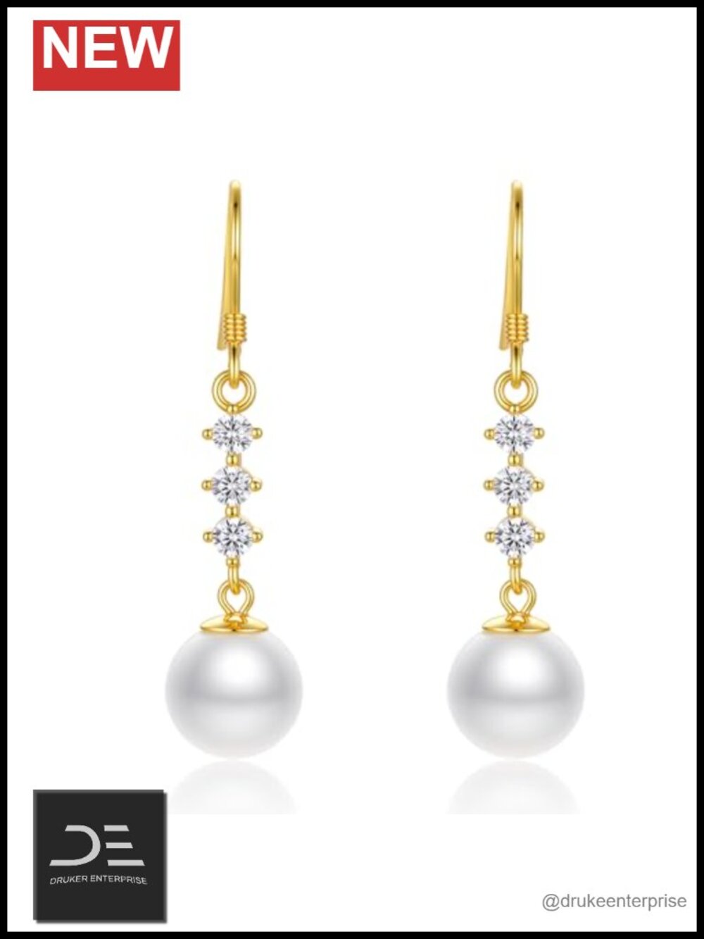 Freshwater Pearl Drop Earrings 10mm 925 Sterling Silver Dangle with Cubic